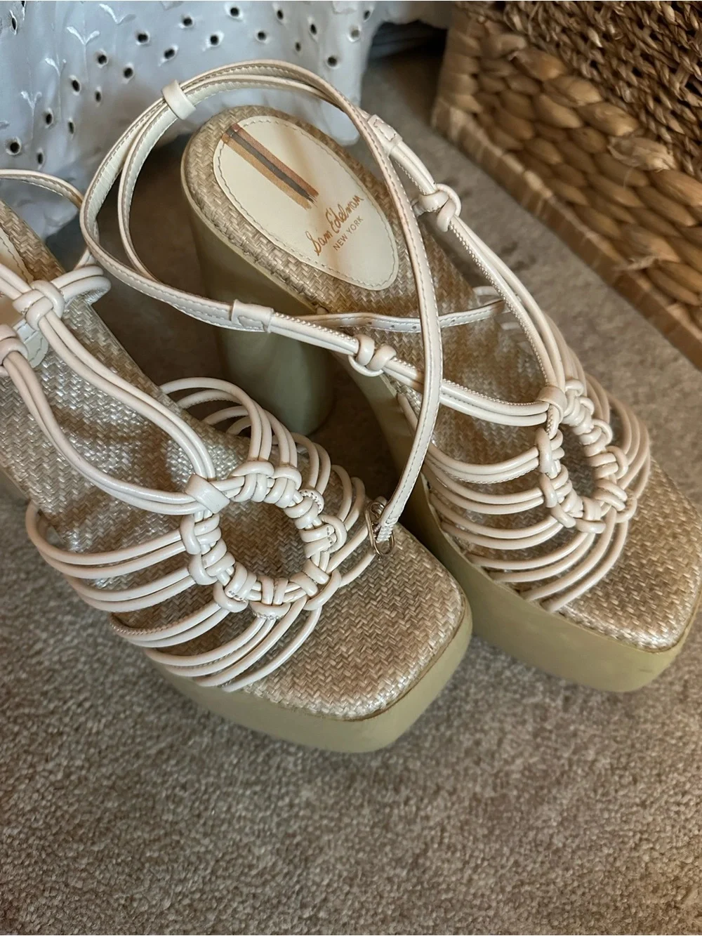Sam Edelman Platform Woven Rope Sandals in Cream
